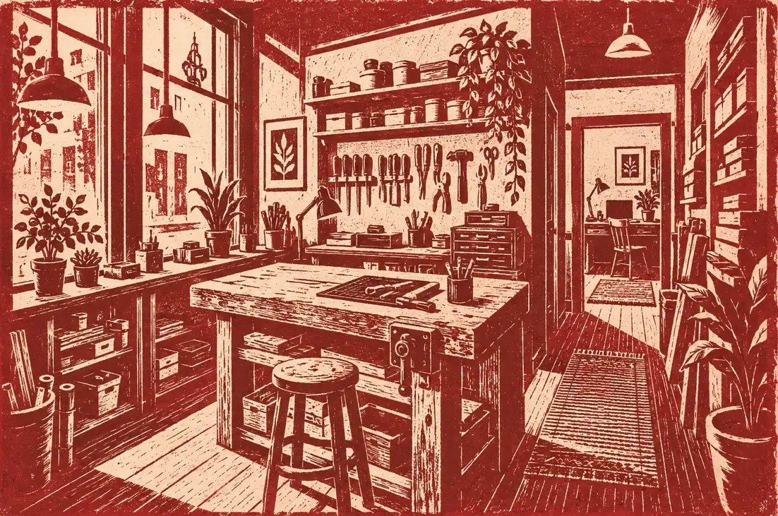 Illustration of established small businesses and their working space