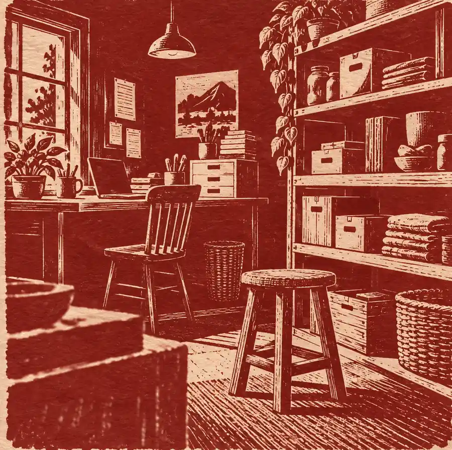 Illustration of established small businesses equipment and workspace